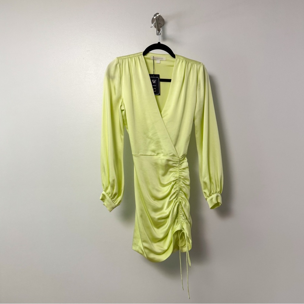 Jonathan Simkhai Justine Satin‎ V Neck Mini Dress Pear 0
